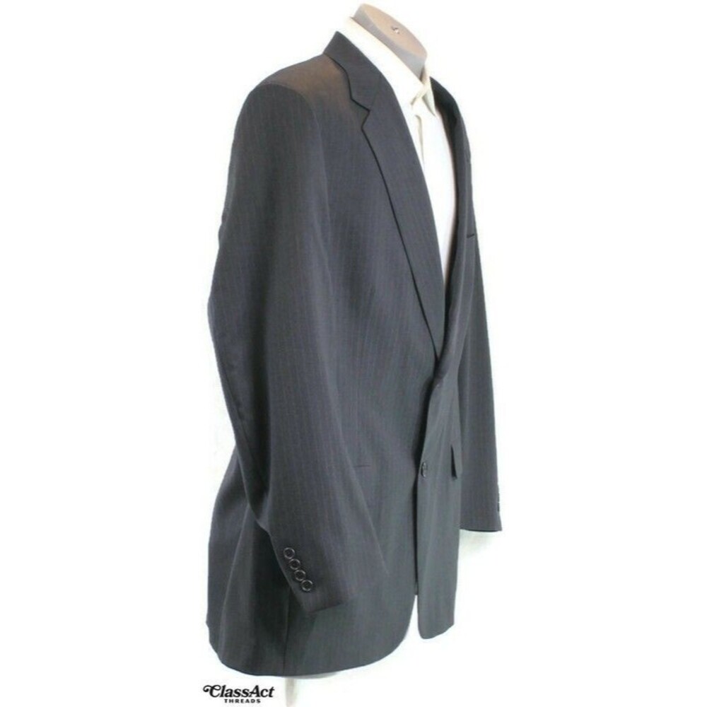 Society Brand Ltd 2 Piece Suit Mens Black Striped 2 Btn 46L Pleated Fronts 40" W - Picture 4 of 9